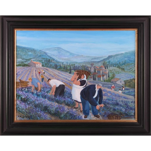 90 - † Margaret Loxton (British b.1938) Lavender Harvest signed 'M M Loxton' (lower right) oil on board 4... 