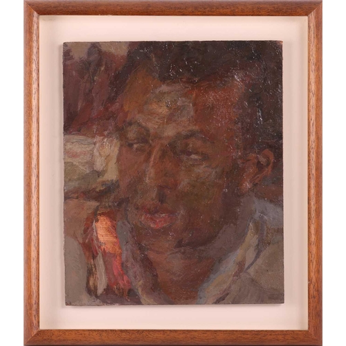 91 - † Catherine Goodman CBE LVO (British b.1961) Portrait of Jeff oil on board 30.5 x 25 cm, framed 40 x... 