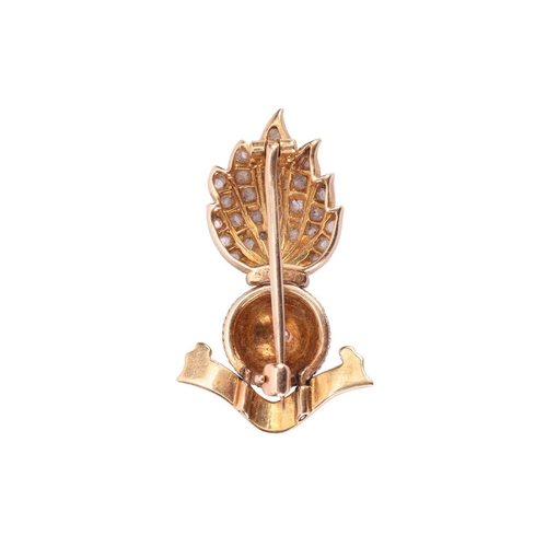 42 - A diamond-set Royal Artillery Grenade Regimental sweetheart brooch, comprising a flaming grenade enc... 