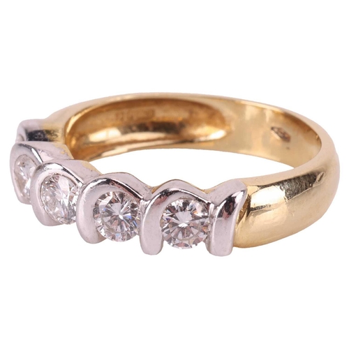 43 - A diamond five-stone ring in 18ct bi-coloured gold, with an estimated total diamond weight of 0.78ct... 