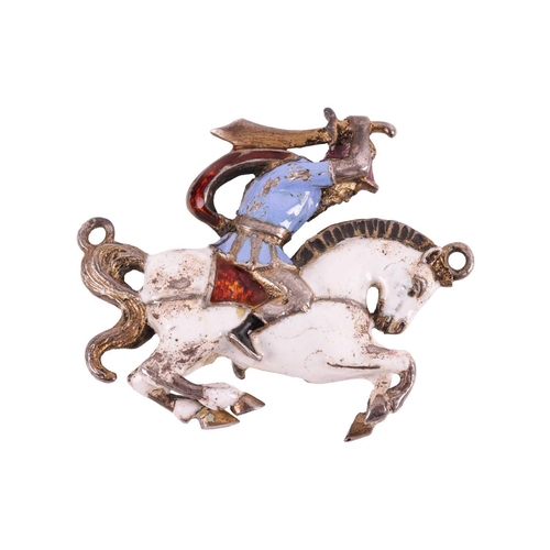 93 - An Austro-Hungarian enamel pendant of horseman, of Renaissance Revival design, an armed warrior on a... 