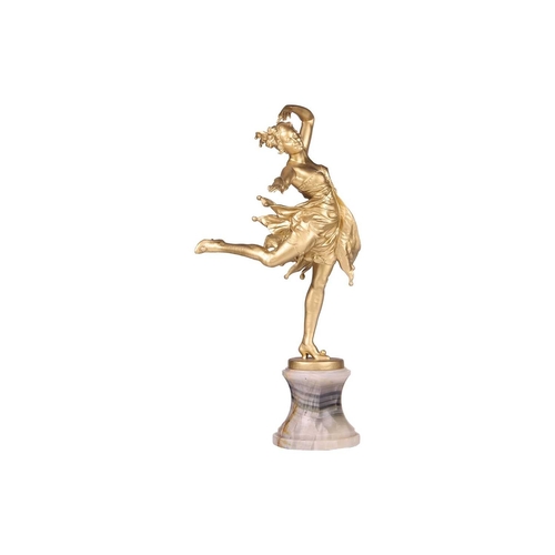 104 - Bruno Zach (Austrian,1891-1935); a cast and gilt bronze Dancing Girl, caught in mid-movement, standi... 