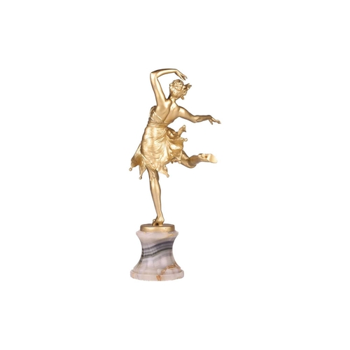 104 - Bruno Zach (Austrian,1891-1935); a cast and gilt bronze Dancing Girl, caught in mid-movement, standi... 