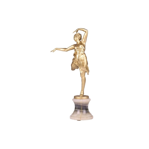 104 - Bruno Zach (Austrian,1891-1935); a cast and gilt bronze Dancing Girl, caught in mid-movement, standi... 