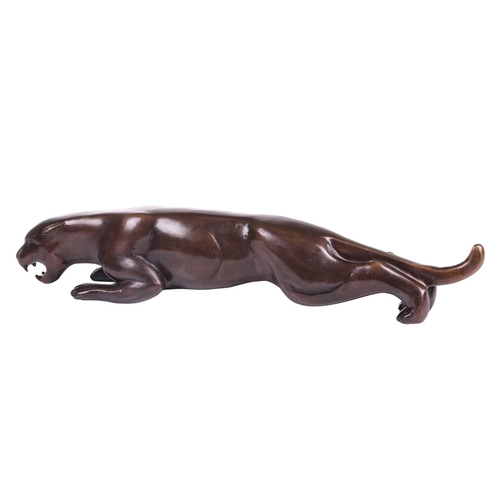 105 - A large Art Deco style bronze figure of a prowling panther, contemporary, 13 cm high x 66 cm x 12 cm... 