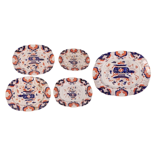 127 - A graduated set of 19th century Masons Ironstone meat plates in sizes, together with two tureens