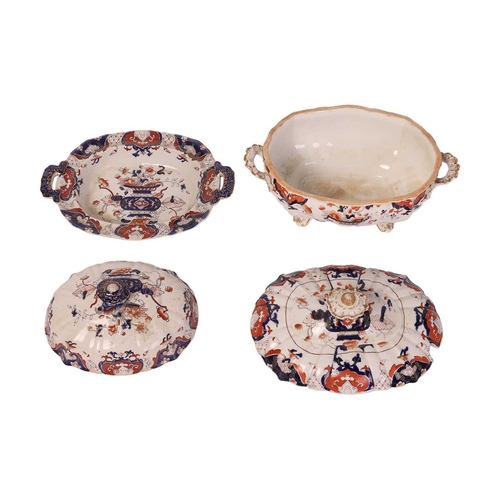 127 - A graduated set of 19th century Masons Ironstone meat plates in sizes, together with two tureens