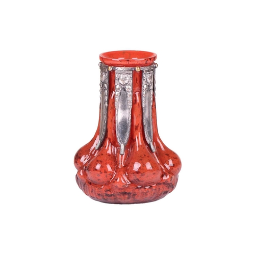 129 - Paul Daum and Pierre D’Avesn for ‘Verreries D’Art Lorrain’, an unusual blown red glass vase of lobed... 