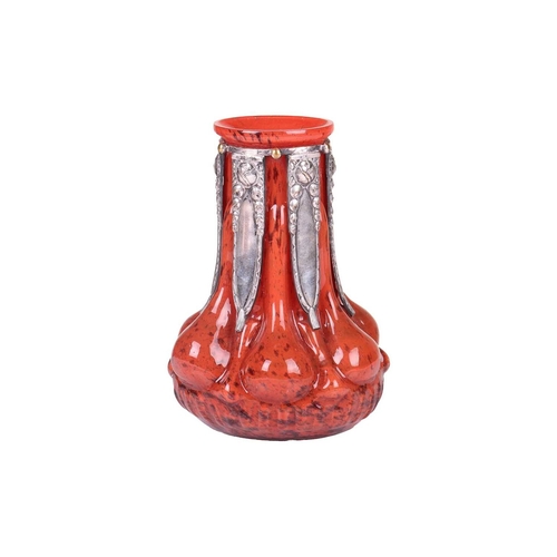 129 - Paul Daum and Pierre D’Avesn for ‘Verreries D’Art Lorrain’, an unusual blown red glass vase of lobed... 