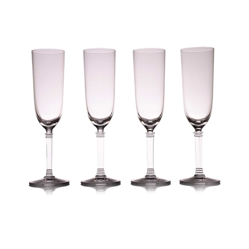 131 - Tiffany & Co: a set of eight glass champagne flutes, etched mark to the bases, apparently unused, an... 