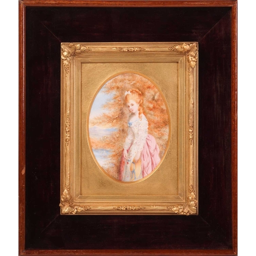 14 - Two 19th-century miniature portraits on ivory, each in an oval gilt frame within velvet-lined outer ... 