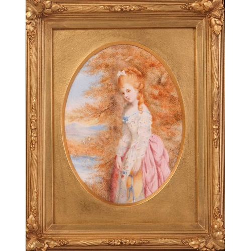 14 - Two 19th-century miniature portraits on ivory, each in an oval gilt frame within velvet-lined outer ... 