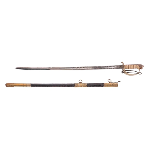 166 - A Royal Navy 1822 type officers dress sword and scabbard, by Wilkinson Sword, with ray skin grip and... 