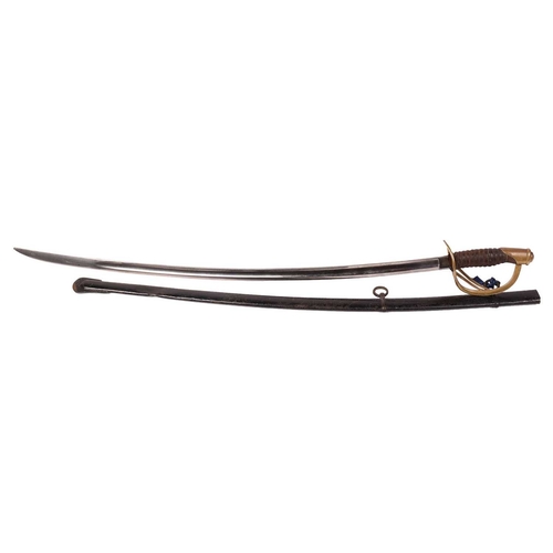 176 - An American Civil War, M1860 light cavalry sabre and black japanned scabbard by Mansfield & Lamb, da... 