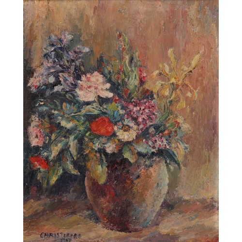 21 - Christoforo (20th century) Still life of a Vase of Flowers signed and dated 'Christoforo 1947' oil o... 