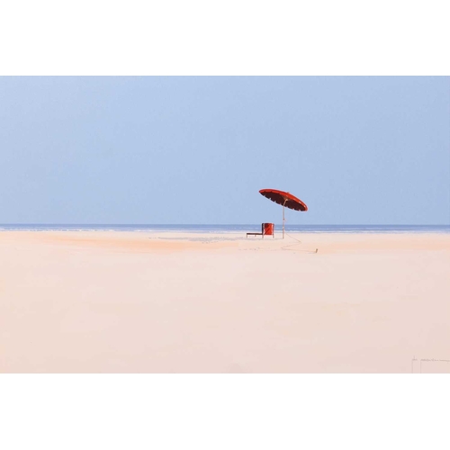 22 - † John Horsewell (b.1952) Parasol and lounger on a beach signed 'John Horsewell' (lower right) oil o... 