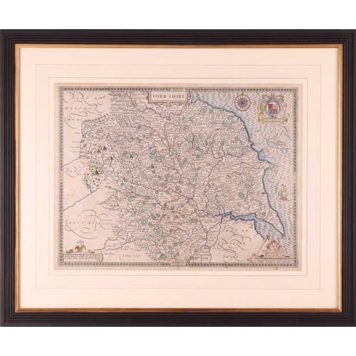 39 - John Speed: Map of Yorkshire, later hand-coloured engraving, English text verso, Roger Rea the Elder... 