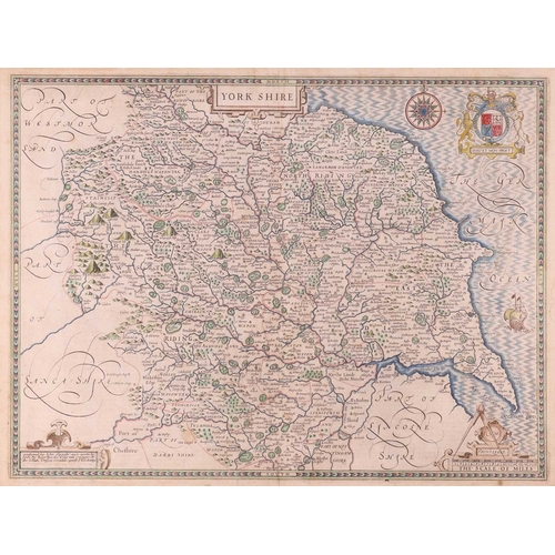 39 - John Speed: Map of Yorkshire, later hand-coloured engraving, English text verso, Roger Rea the Elder... 