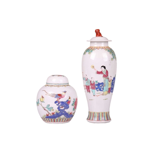 43 - A Chinese late republic period Famille Rose porcelain 'Long Eliza' vase and cover, painted with a mo... 