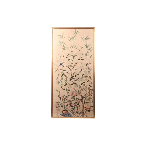 45 - Two hand-blocked 'Chinoiserie' wallpaper panels, probably 18th/19th century French (?) decorated wit... 