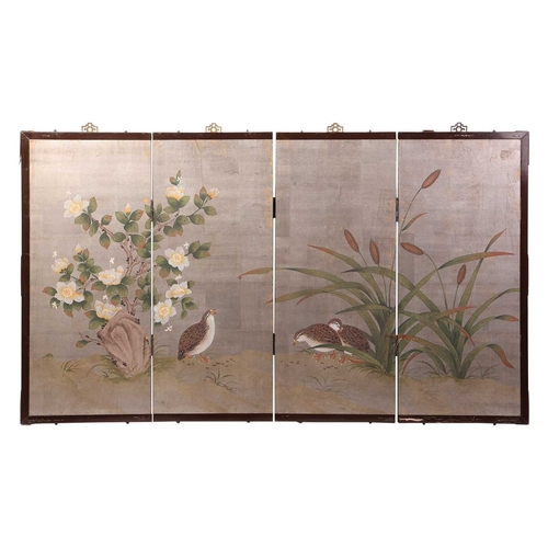 45 - Two hand-blocked 'Chinoiserie' wallpaper panels, probably 18th/19th century French (?) decorated wit... 