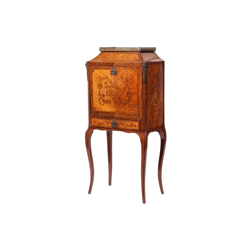 53 - A Louis XV/XVI transitional style kingwood and marquetry lady’s secretaire a abbatant, with a galler... 