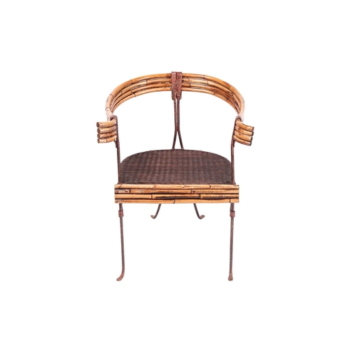 59 - A Continental (possibly Italian) Modernist chair, with curved bamboo back, iron seat and frame, on f... 