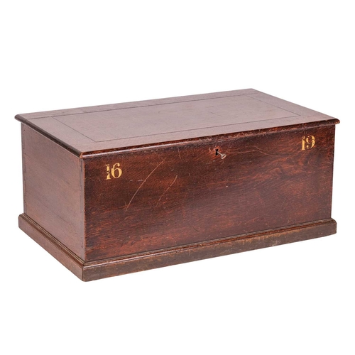 63 - Of military interest; an Edwardian oak military footlocker / barrack box purportedly from Chelsea Ba... 