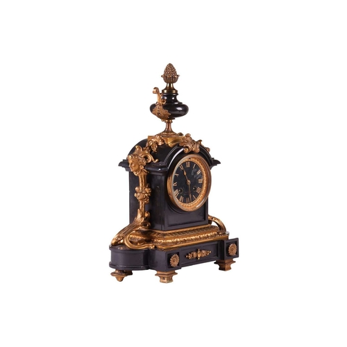 75 - A Maple & Co Belgian black marble and ormolu 8-day architectural mantle clock, late 19th century, wi... 