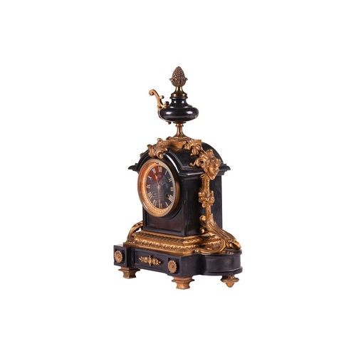 75 - A Maple & Co Belgian black marble and ormolu 8-day architectural mantle clock, late 19th century, wi... 