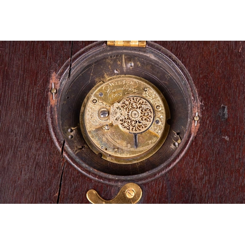 77 - A George III mahogany and ebonised gilt brass mounted Sedan clock of rectangular form, the circular ... 