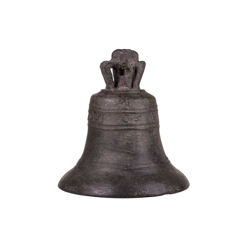 78 - A 17th century bronze church bell, maker Ashton, with crown staple, the bell's shoulder cast with tw... 