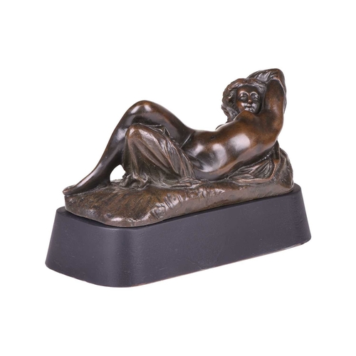 82 - Edmond Leveque (1814-1875) French, a patinated bronze of a reclining female nude, partially draped a... 