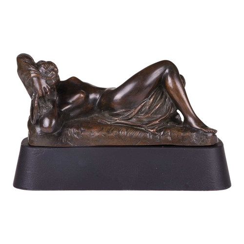 82 - Edmond Leveque (1814-1875) French, a patinated bronze of a reclining female nude, partially draped a... 