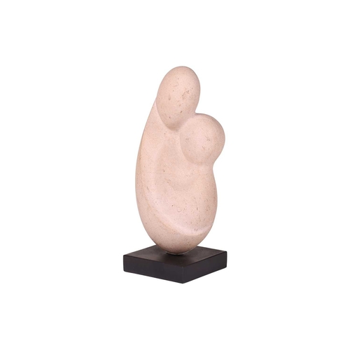 84 - † Jackie King-Cline (b.1939), Mother and Child, a carved stone figure, signed 'Jackie', on a square ... 