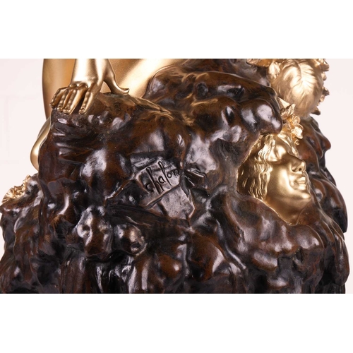 86 - Louis Chalon (French,1866-1940); a large, French Art Nouveau/Deco cast, gilt and patinated and patin... 