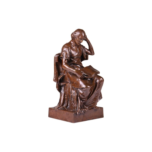 98 - Henri Louis Levasseur (1853-1934) French, 'L'Etude', a large patinated bronze figure of a seated phi... 