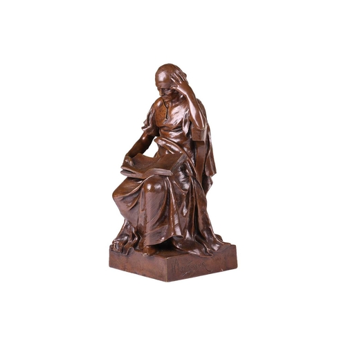 98 - Henri Louis Levasseur (1853-1934) French, 'L'Etude', a large patinated bronze figure of a seated phi... 