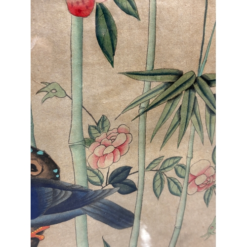 45 - Two hand-blocked 'Chinoiserie' wallpaper panels, probably 18th/19th century French (?) decorated wit... 