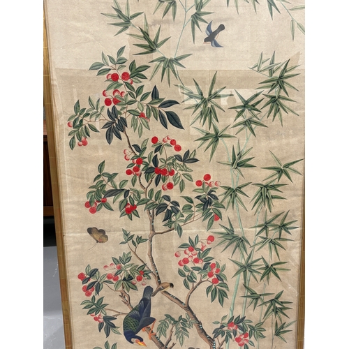 45 - Two hand-blocked 'Chinoiserie' wallpaper panels, probably 18th/19th century French (?) decorated wit... 