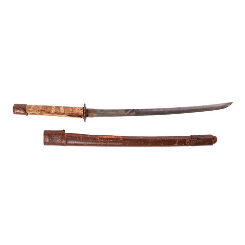 176A - A Japanese type 95 Shin-Gunto sword and scabbard, fitted a cast one-piece tsuba, pigskin covered sca... 