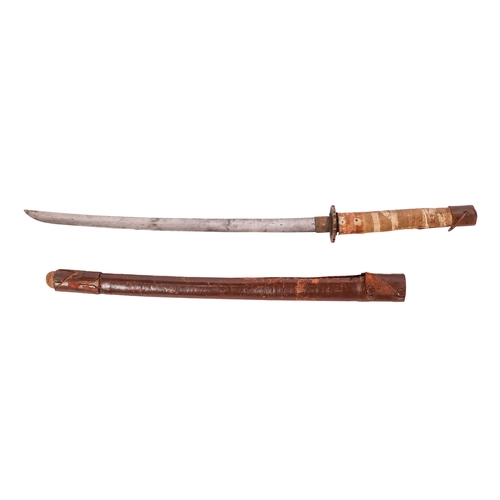 176A - A Japanese type 95 Shin-Gunto sword and scabbard, fitted a cast one-piece tsuba, pigskin covered sca... 