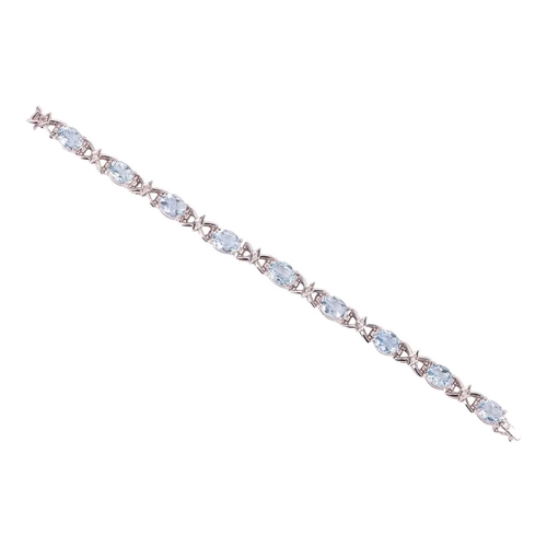 100 - An aquamarine and diamond-set bracelet, claw-set with nine oval mixed-cut aquamarines, of various si... 
