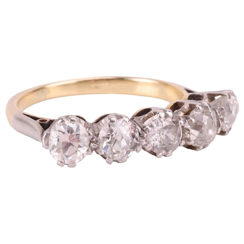 104 - A five stone diamond ring, featuring five old-cut diamonds with an estimated total carat weight of 1... 