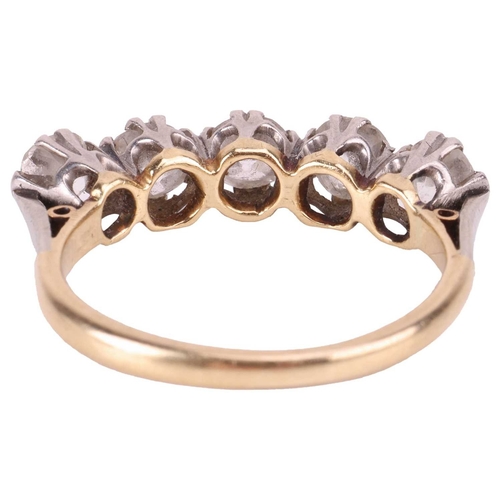 104 - A five stone diamond ring, featuring five old-cut diamonds with an estimated total carat weight of 1... 