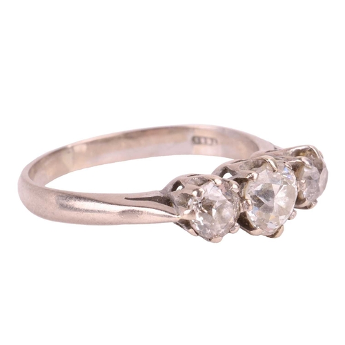 2 - An old-cut diamond trilogy ring in 18ct white gold, with an estimated total diamond weight of 1.41ct... 