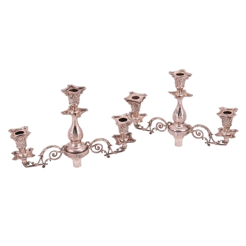 353 - A pair of Edwardian silver candelabra fittings, the two three light branches with scrolling arms and... 