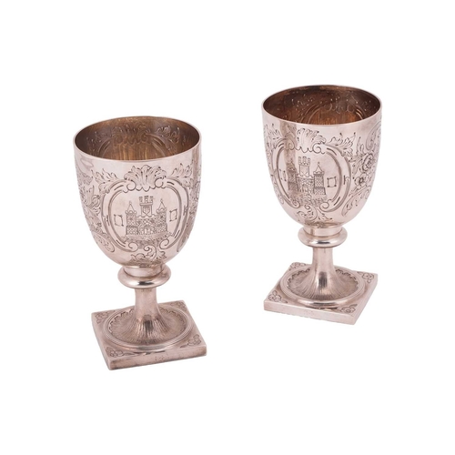 356 - A pair of Victorian silver presentation goblets for the 3rd Militia Battalion East Surrey Regiment, ... 