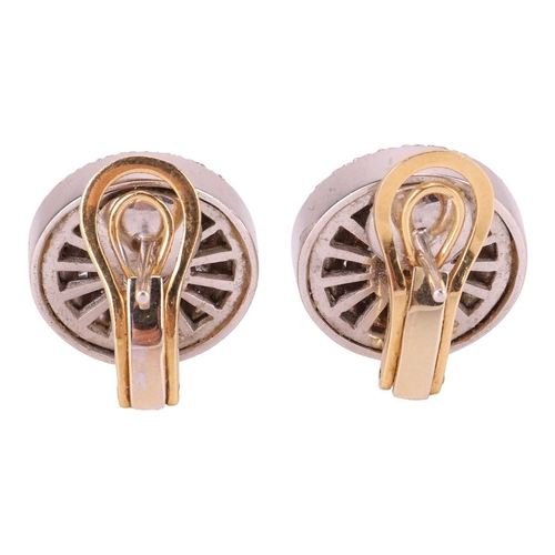 80 - A pair of diamond-set cluster earrings, the centre featuring princess-cut diamonds in a convex invis... 