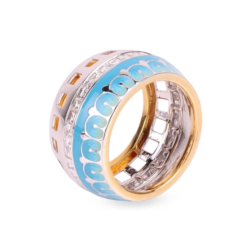 119 - A 'Hanging Gardens of Babylon' modern pale-blue enamel and diamond ring, assumed by Caratiff, in the... 